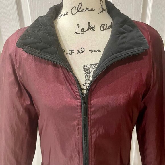 VTG REVERSIBLE QUILTED COAT WINDBREAKER JACKET FULL ZIP BLACK/BURGUNDY SIZE XS - Picture 16 of 16